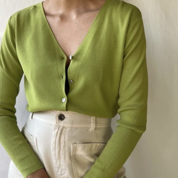 Green Cropped Cardigans